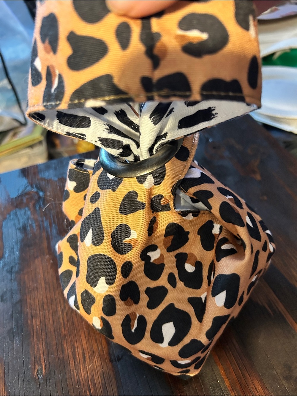 Kids Leopard-Print Scrunchie Bag - Black & Tan